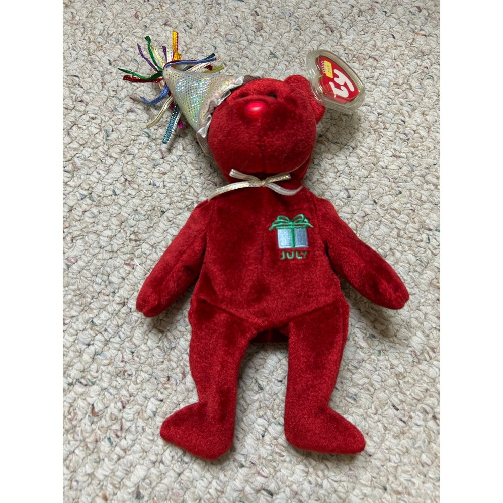 Ty Beanie Baby July Birthday Bear Red Party‎ Hat Plush Toy Collectible
